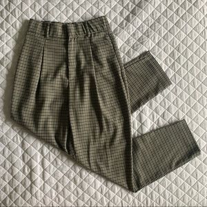 Zara Pleated Plaid Trousers - Khaki Tan Navy - XS